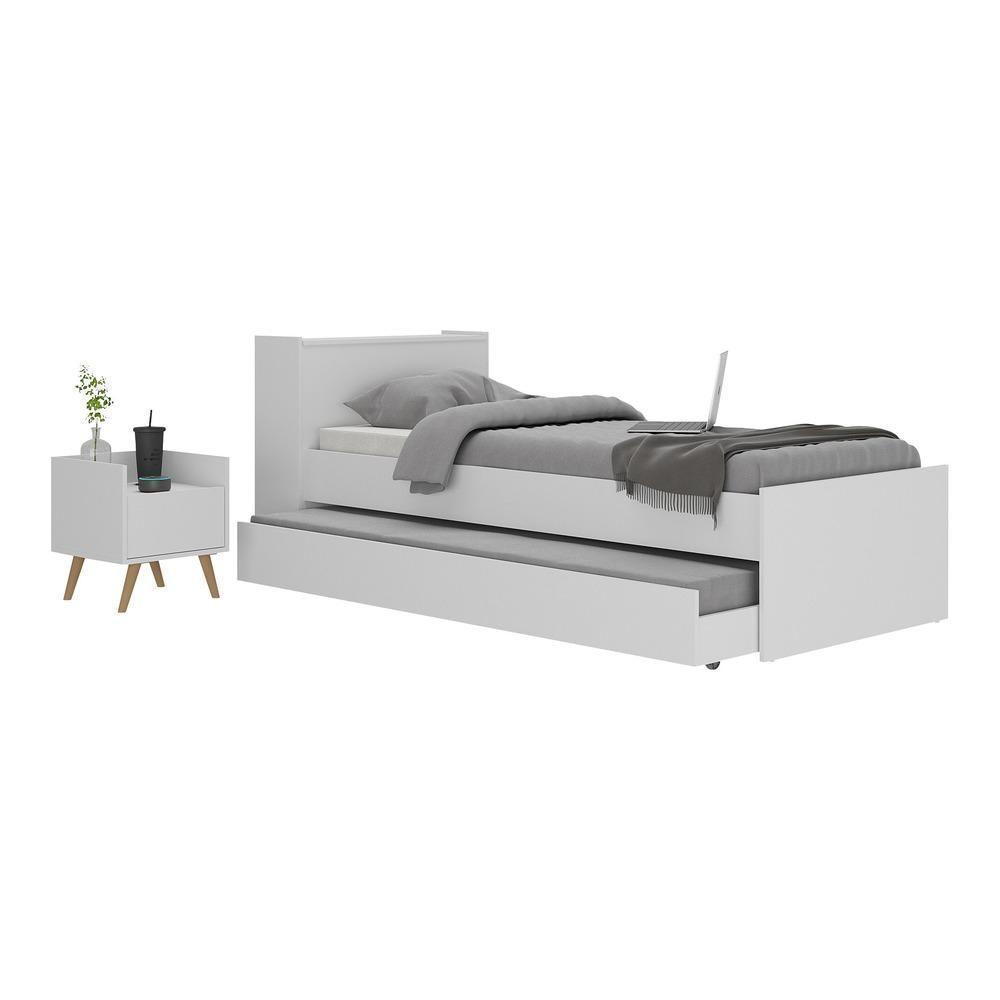 Conjunto Quarto Bicama Com Baú E Mesa De Cabeceira Retrô Multimóveis Mp4120 Branco/natural Branco/natural - 1