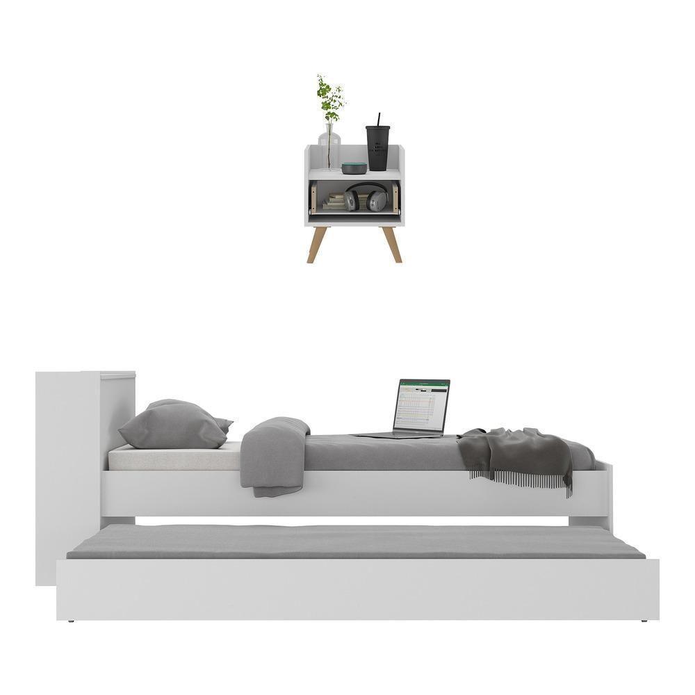 Conjunto Quarto Bicama Com Baú E Mesa De Cabeceira Retrô Multimóveis Mp4120 Branco/natural Branco/natural - 4