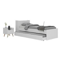 Conjunto Quarto Bicama Com Baú E Mesa De Cabeceira Retrô Multimóveis Mp4120 Branco/natural Branco/natural - 1