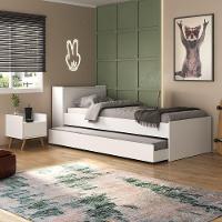Conjunto Quarto Bicama Com Baú E Mesa De Cabeceira Retrô Multimóveis Mp4120 Branco/natural Branco/natural - 2