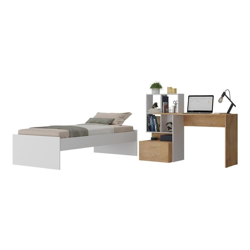 Conjunto Quarto Cama De Solteiro Com Escrivaninha Multimóveis Mp4124 Branco/rustic Branco/rustic - 1