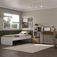 Conjunto Quarto Cama De Solteiro Com Escrivaninha Multimóveis Mp4124 Branco/rustic Branco/rustic - 2