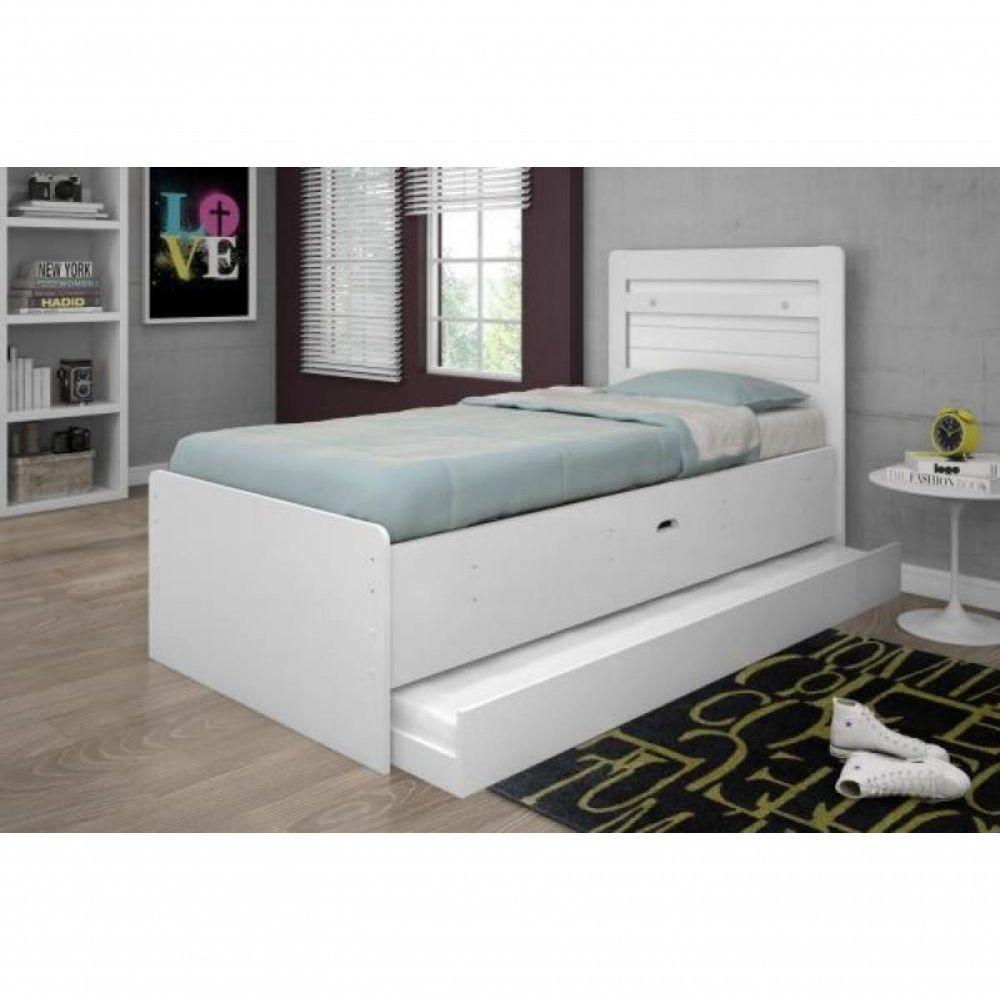 Bicama Solteiro Baú Branca Com Auxiliar E Colchões - 2