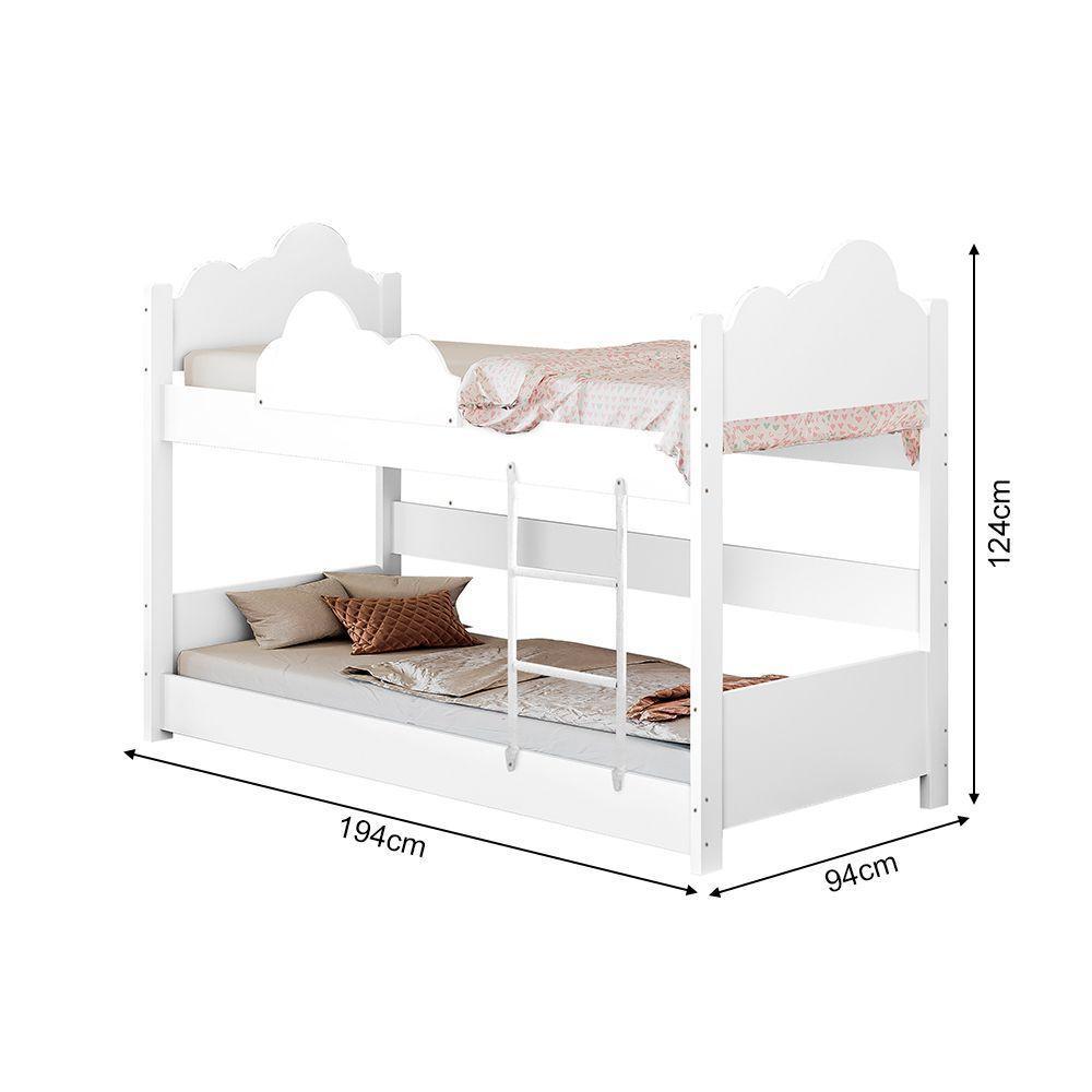 Beliche Solteiro Montessoriana Nuvem Erika Com Colchões Branca Incluso Luminária Led Branco - 4