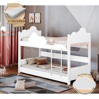 Beliche Solteiro Montessoriana Nuvem Erika Com Colchões Branca Incluso Luminária Led Branco - 1