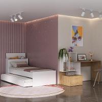 Conjunto Quarto Bicama Com Baú E Escrivaninha Multimóveis Mp4122 Branco/rustic Branco/rustic - 2