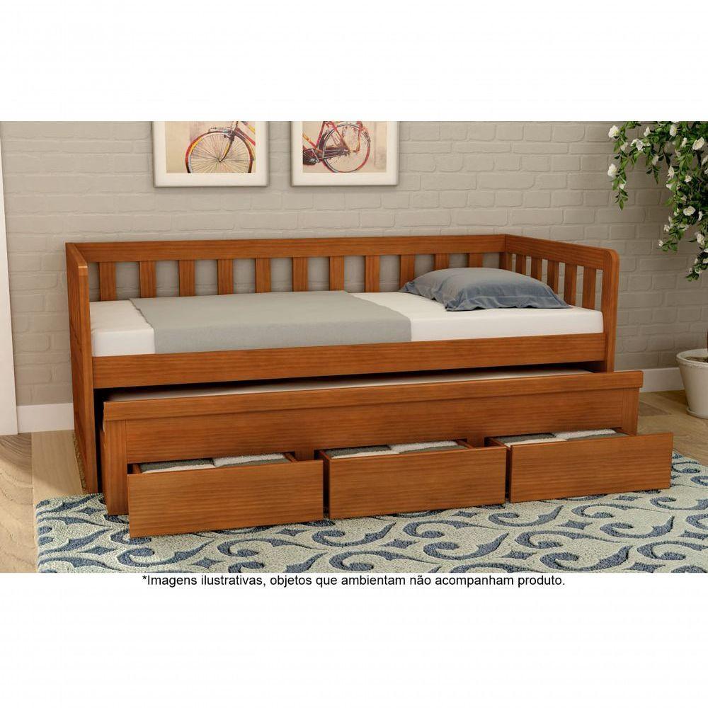 Bicama Solteiro Com 3 Gavetas Em Madeira Maciça Oriente Avelã - 1