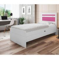 Cama Baú Solteiro Larissa Branco E Rosa Com Colchão - 2