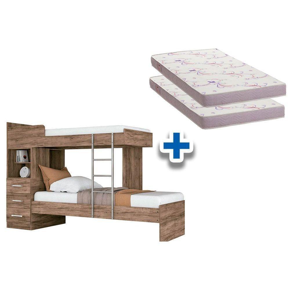 Colchão Physical Ortobom (2Un) + Beliche Plus Atacama - 1