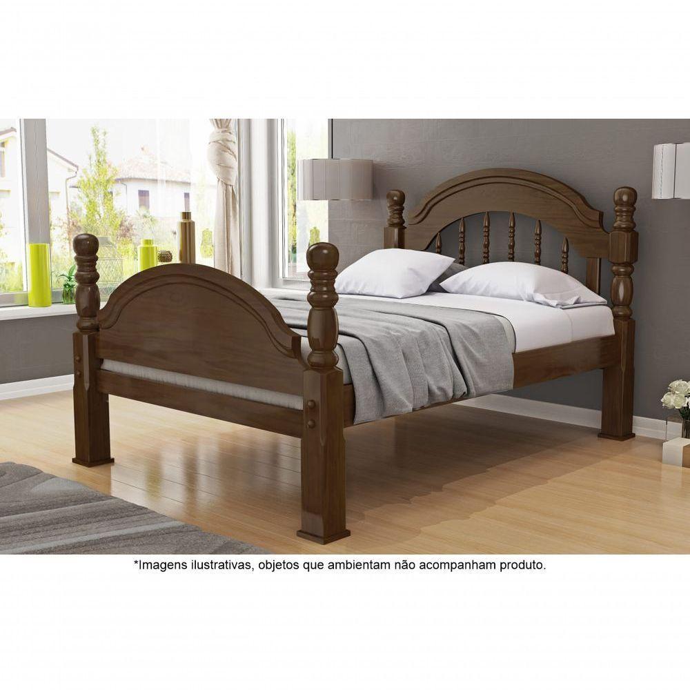Cama Casal Em Madeira Maciça Torneada Com Pezeira Alta 1,40 Eliane Castanho - 1