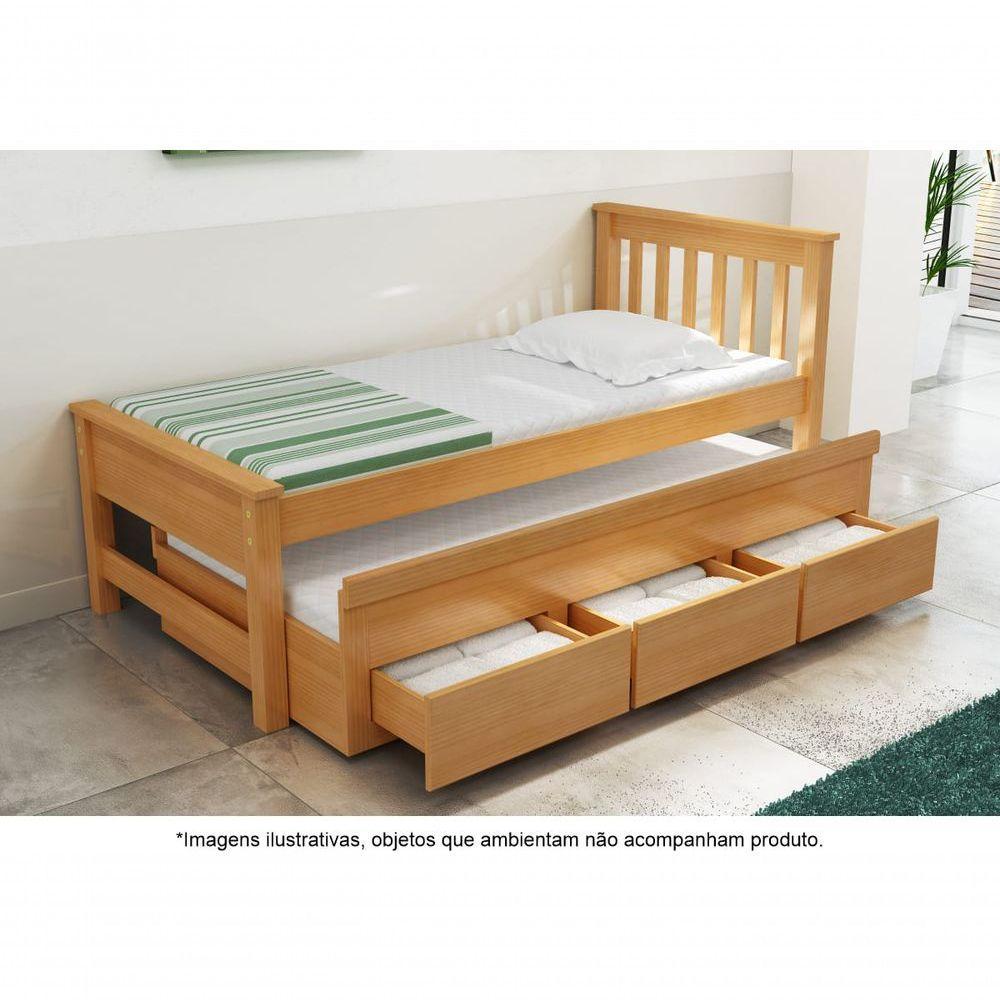 Bicama Solteiro Com 3 Gavetas Em Madeira Maciça Esmeralda Mel - 1