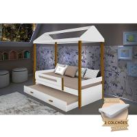 Beliche Montessoriana Infantil Sara Solteiro Com Colchões Divaloto - Branco/Amêndoa - Branco - 1