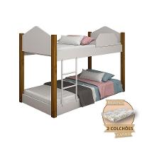 Beliche Infantil Juvenil Luiza Com Colchões - Branco/Mel - Branco - 1