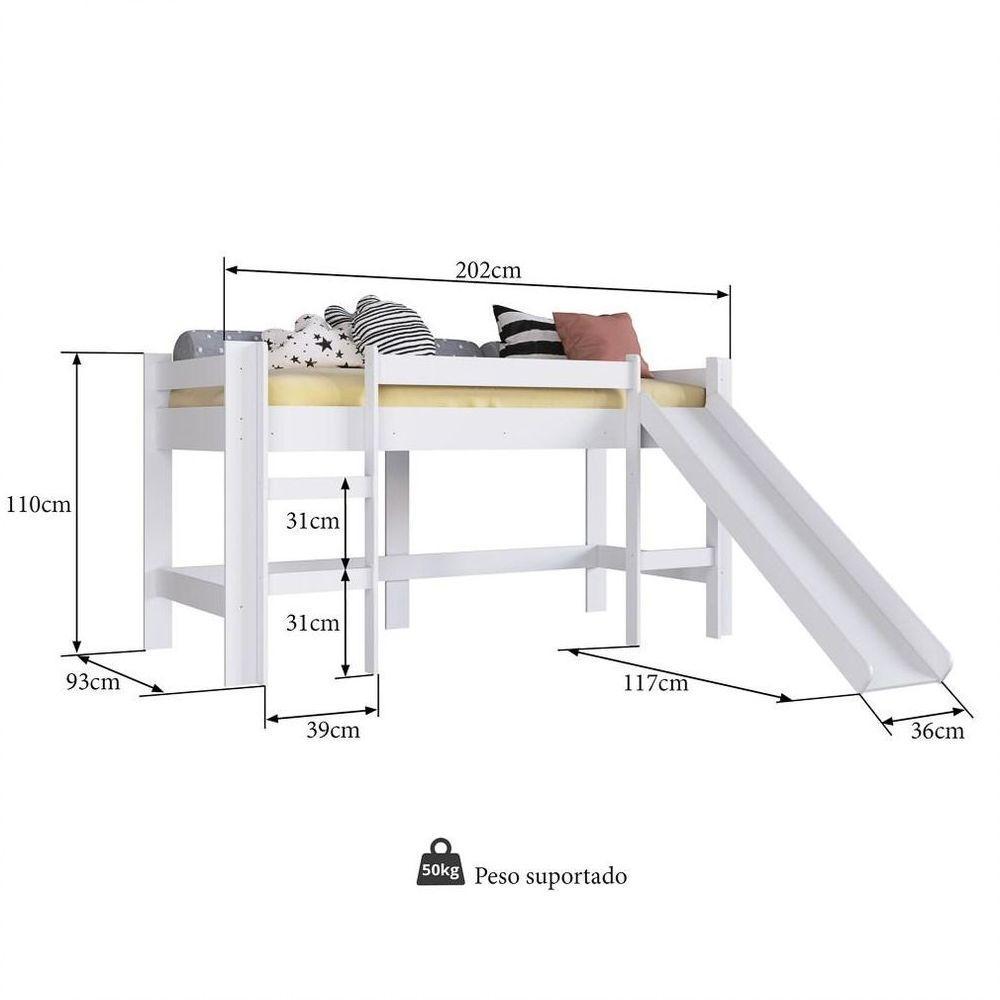 Cama Elevada Com Escorregador B1001 Branco - 3