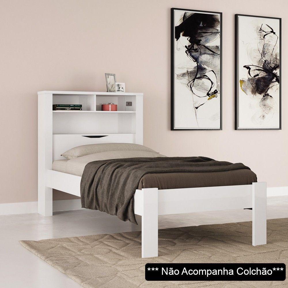 Cama Solteiro Baú Com Nicho Invicta Branco - Santos Andirá - 4