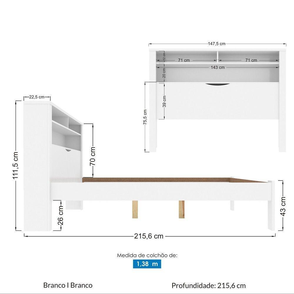 Cama Casal Baú Com Nicho Invicta Branco - Santos Andirá - 2
