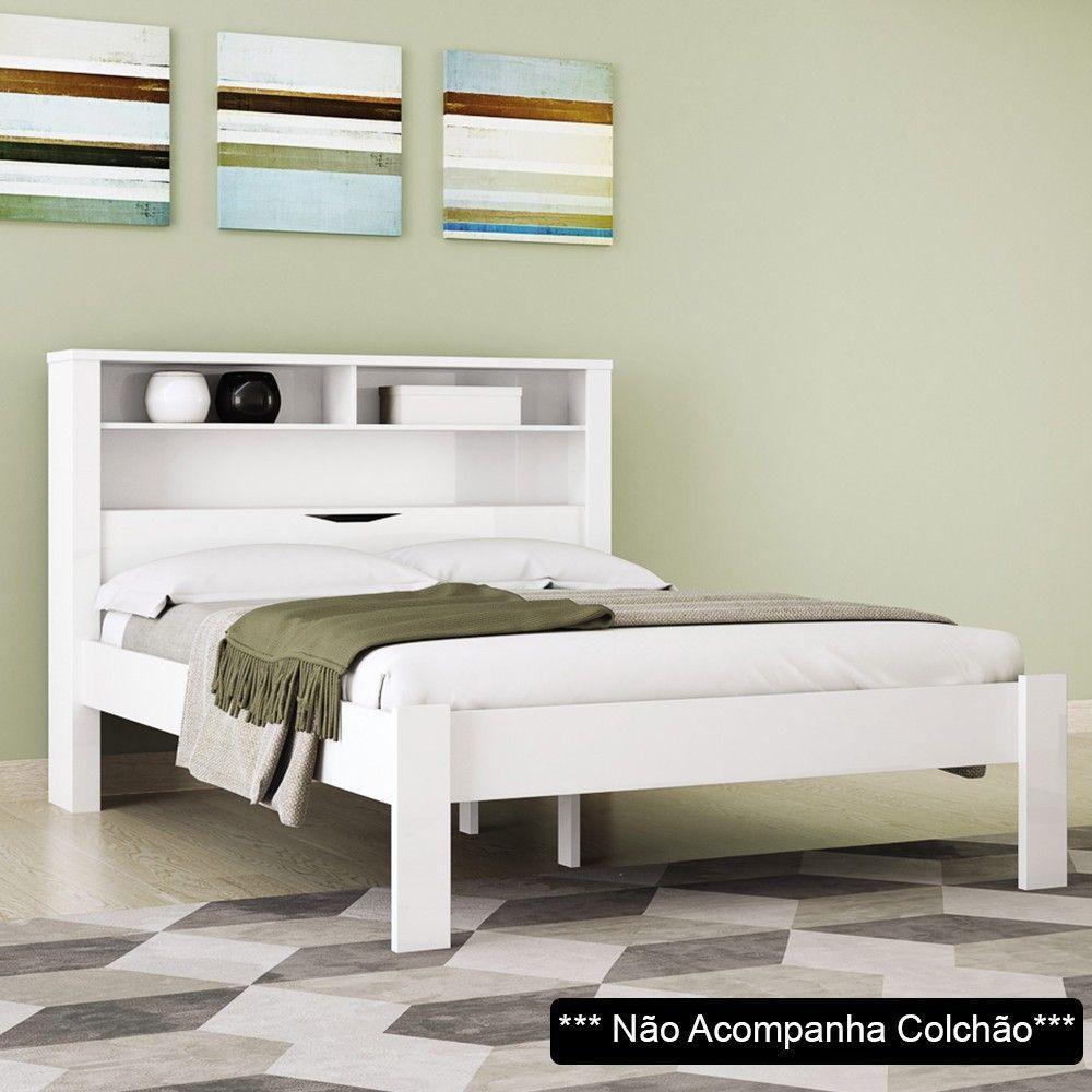 Cama Casal Baú Com Nicho Invicta Branco - Santos Andirá - 4