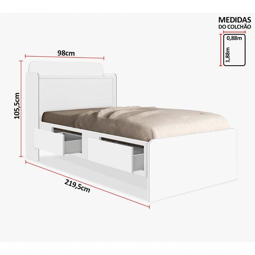 Cama Bau Quarto Tamires Solteiro 98cm Branco Branco - 2