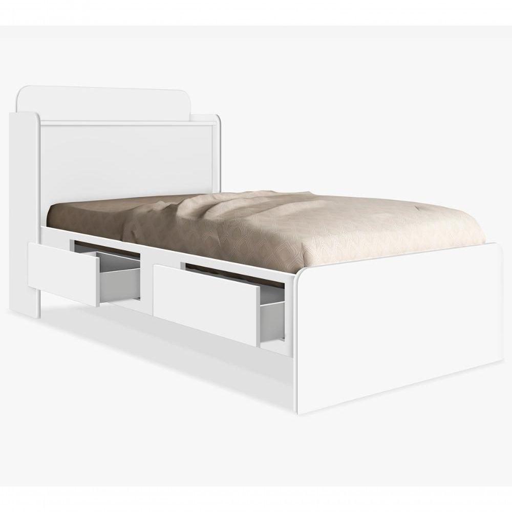 Cama Bau Quarto Tamires Solteiro 98cm Branco Branco - 3