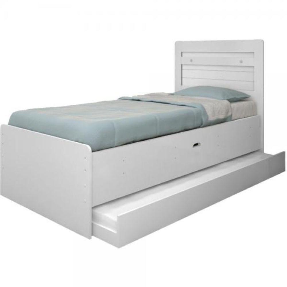 Bicama Solteiro Baú Branca Com Auxiliar E Colchões - 3