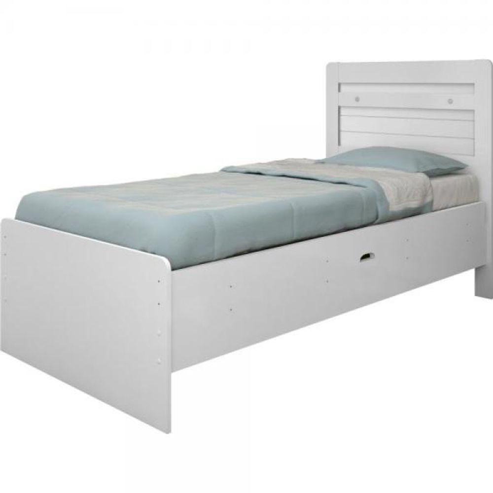 Cama Solteiro Baú Larissa Branca Com Colchão - 3