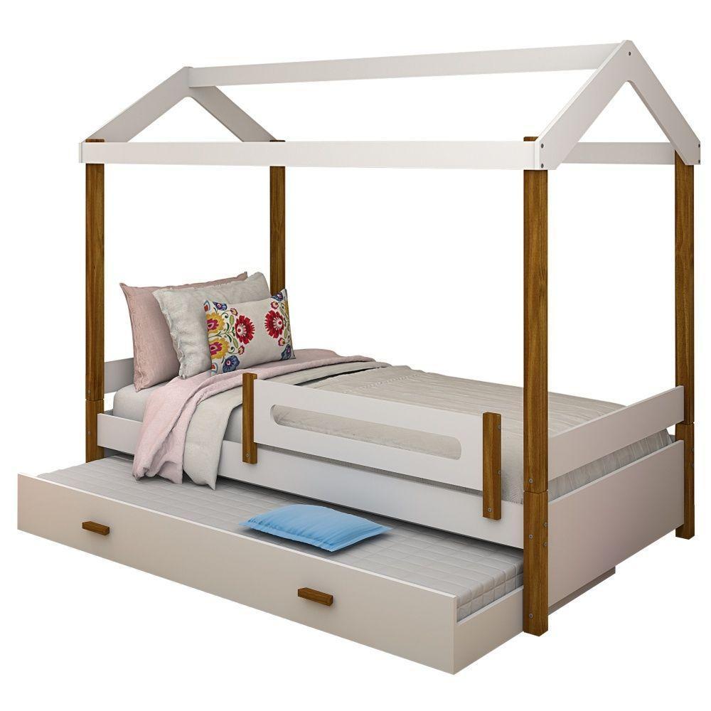 Cama Com Auxiliar Montessori Cabana Solteiro Branco E Mel - 1