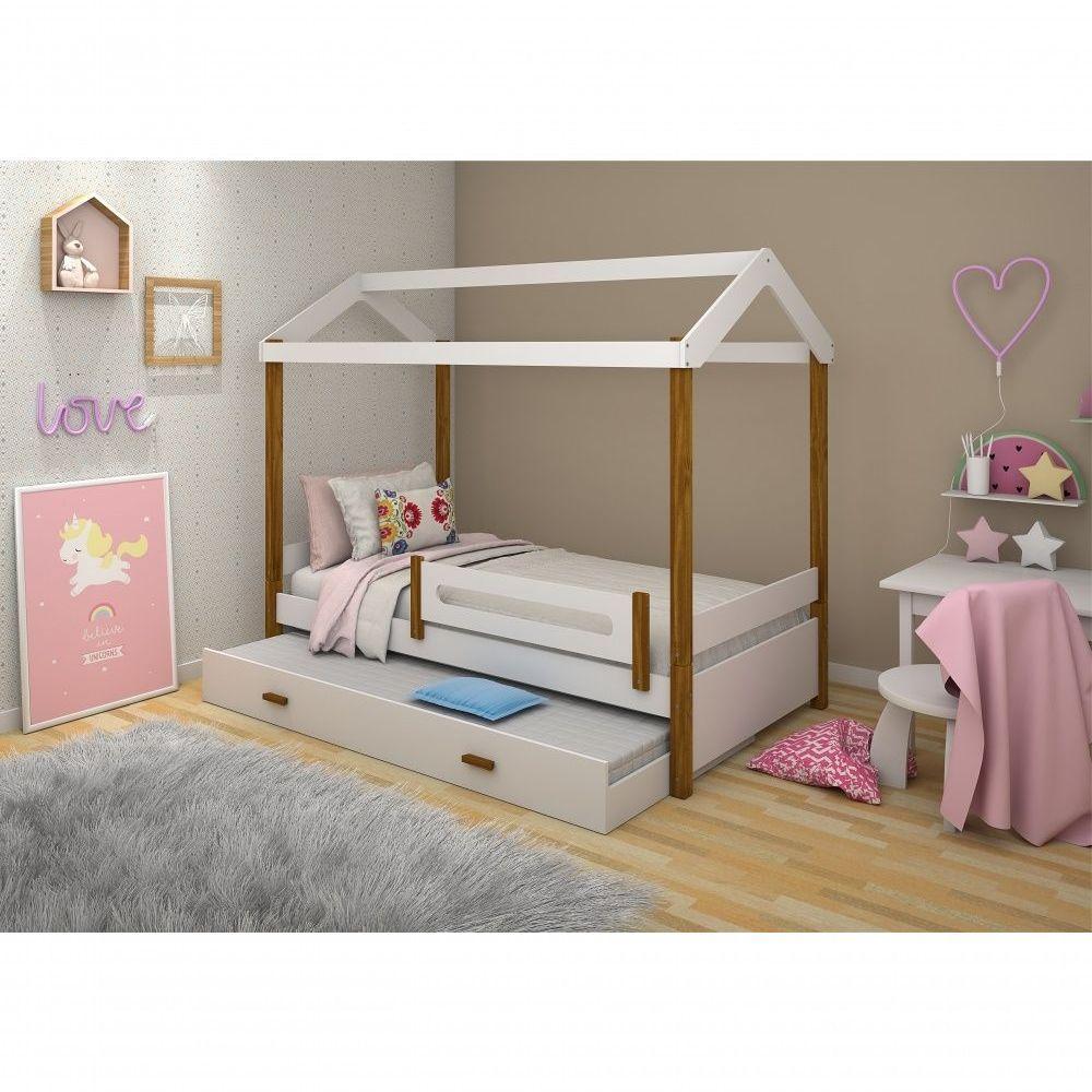 Cama Com Auxiliar Montessori Cabana Solteiro Branco E Mel - 2