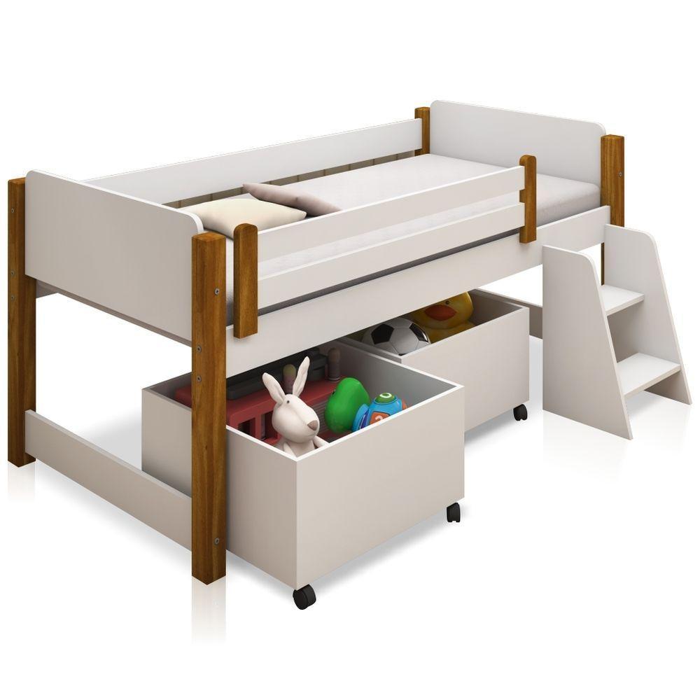 Cama Alta Juvenil Paty Com Nichos Branco E Mel Com Colchão - 4