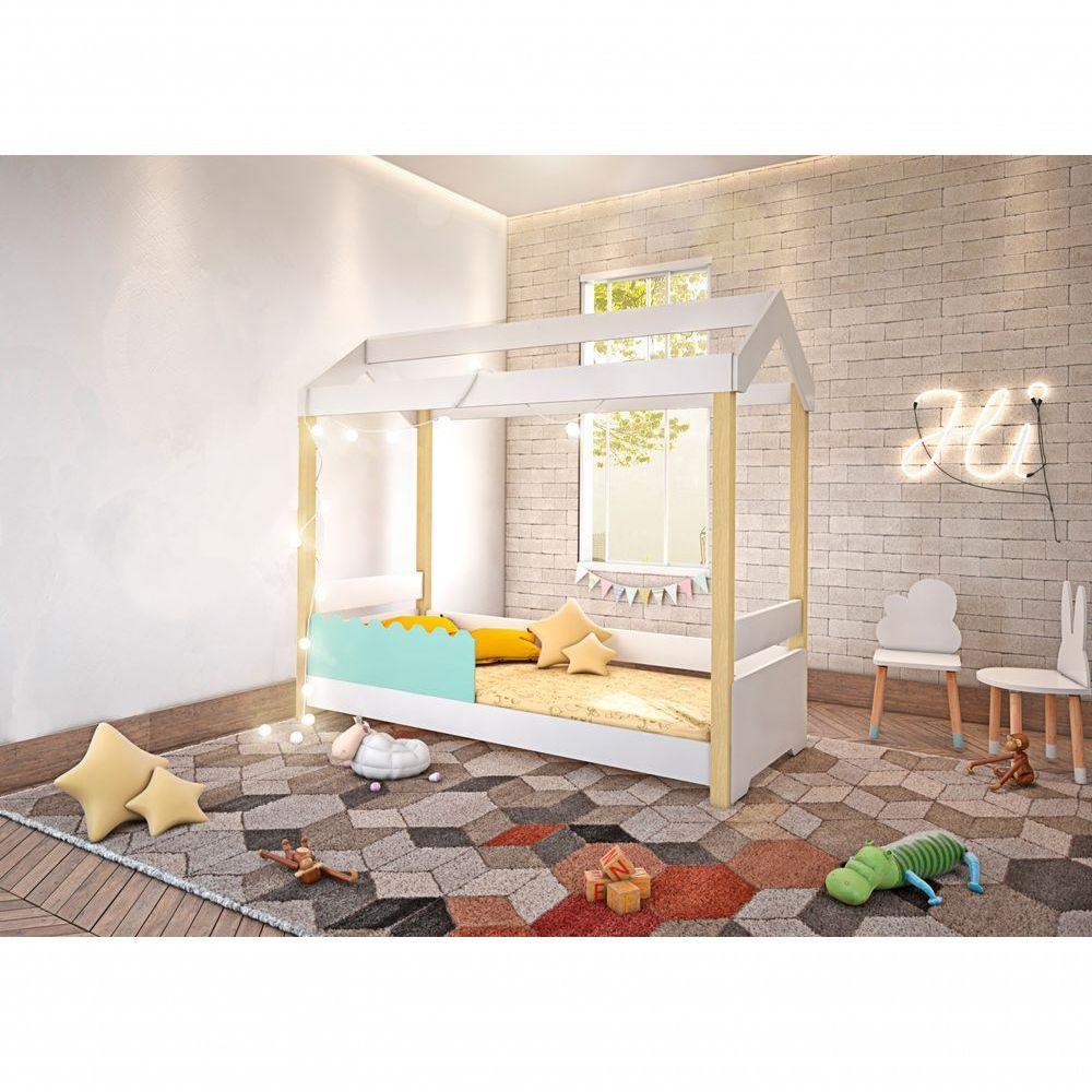 Cama De Solteiro Poppy Branco/menta Com Colchão E Led - 2