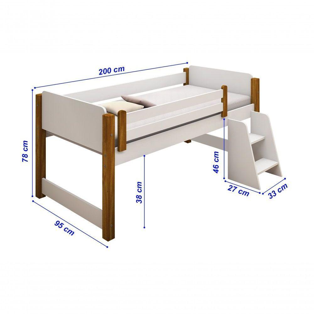 Cama Naty Branco Mel Com 2 Nichos E Escadinha Com Colchão - 3