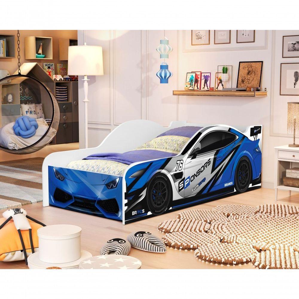 Cama Solteiro Carro Azul Power Com Colchão - 2