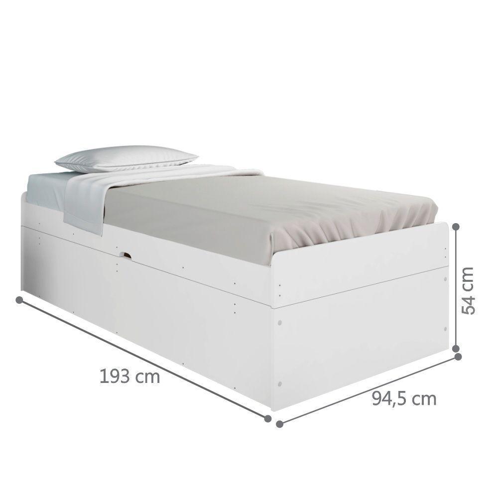 Cama Solteiro Baú Cinthya Branco Com Colchão - 3