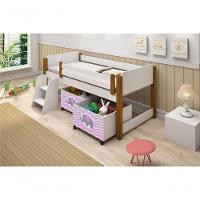 Cama Solteiro Branco C/ Mel C/ Baú Filhote Rosa