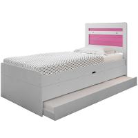Cama Baú Solteiro Larissa Branco E Rosa Com Auxiliar - 3