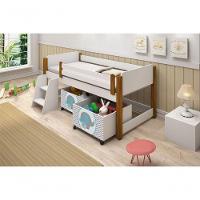 Cama Solteiro Branco C/ Mel C/ Baú Filhote Azul - 1