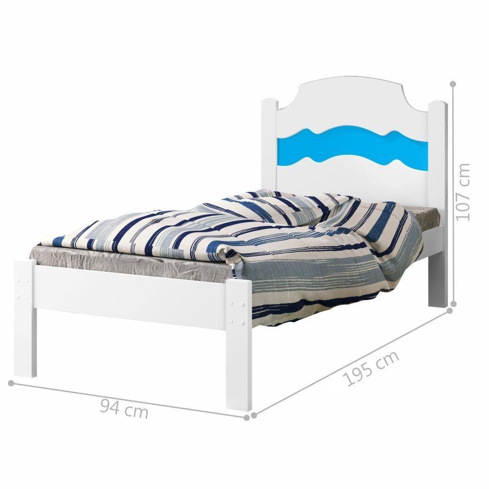 Cama Solteiro Iris Branco E Azul Branco Com Colchão - 3