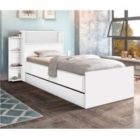 Cama Com Auxiliar Solteiro Gavetas E Baú Branco E Colchão - 6