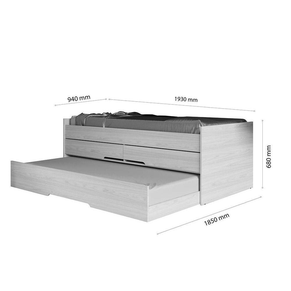 Cama Bicama Solteiro Juliette com Auxiliar e Gavetas Branco - 2