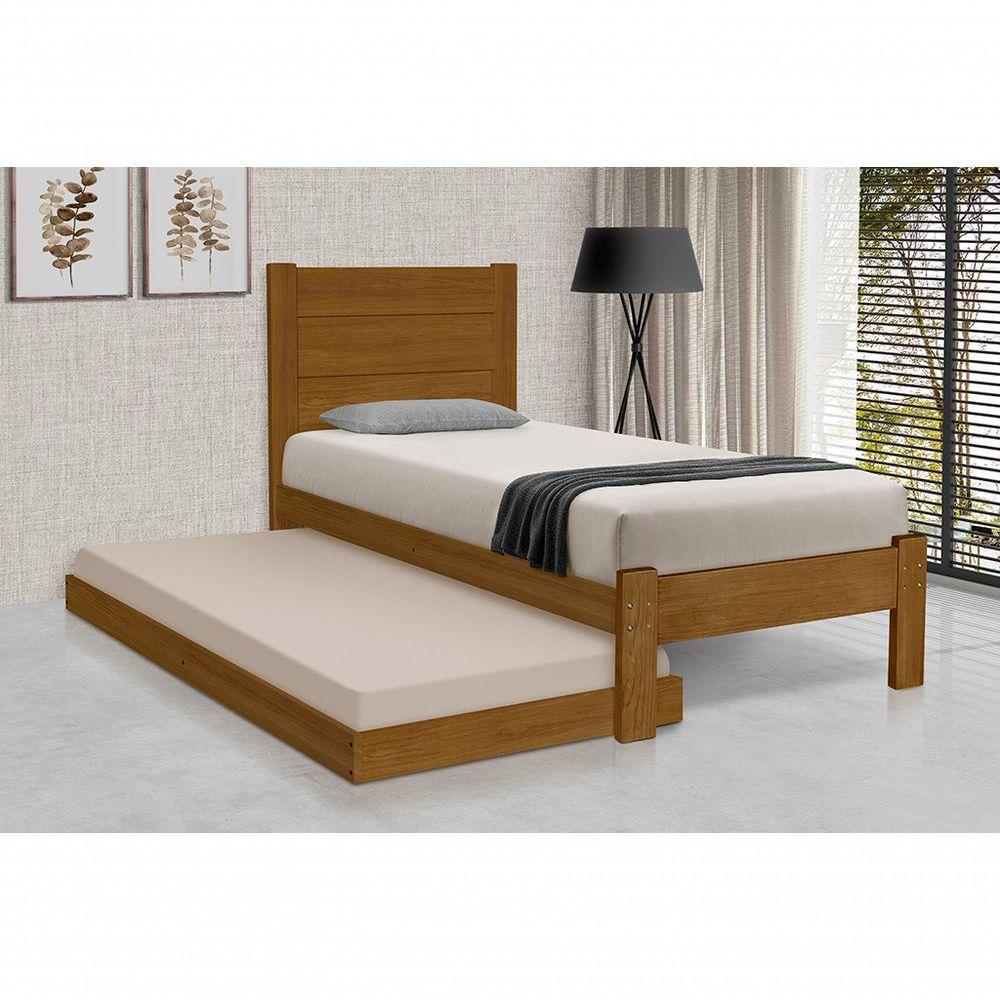 Cama de Solteiro Lara c/ Cama Auxiliar Madeira Maciça Pinus - 1