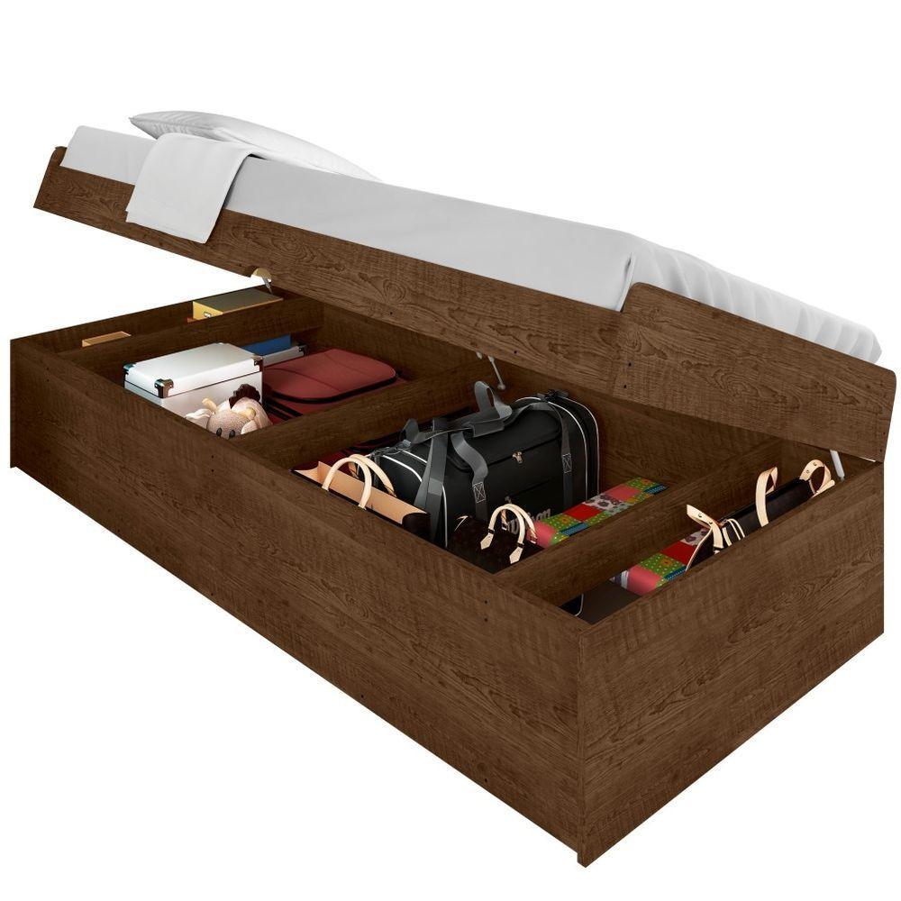 Cama Solteiro Baú Cinthya Malbec Com Colchão - 2