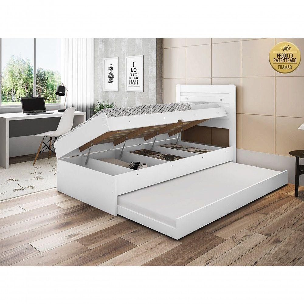 Cama Solteiro Com Cama Auxiliar Branco - 7