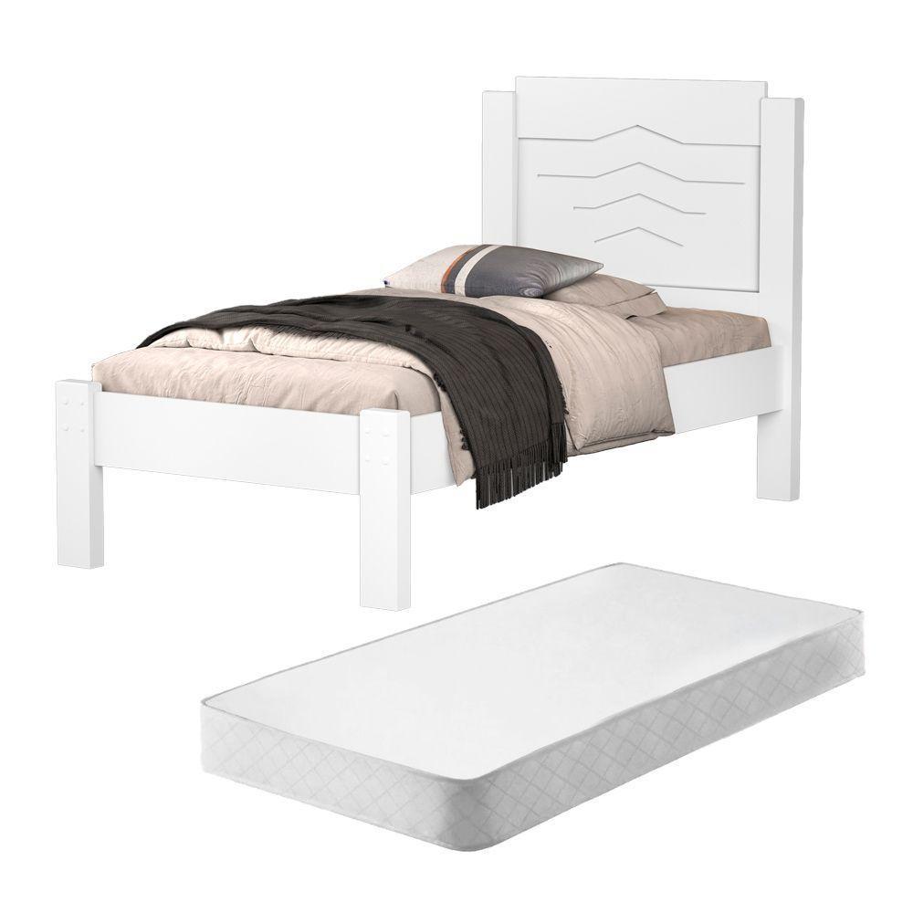 Cama Solteiro Jade Branco Com Colchão - 1