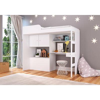 Cama Solteiro Alta Multifuncional Baú e Estação de Trabalho