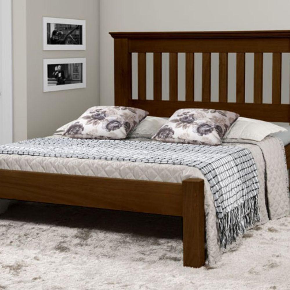 Cama de Casal Texas de Madeira Maciça Tauari Castanho - 1