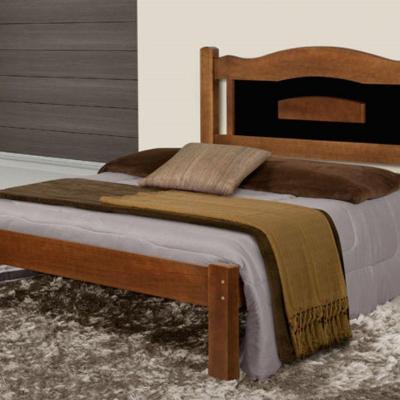 Cama de Casal Paris de Madeira Maciça Tauari Castanho/Preto