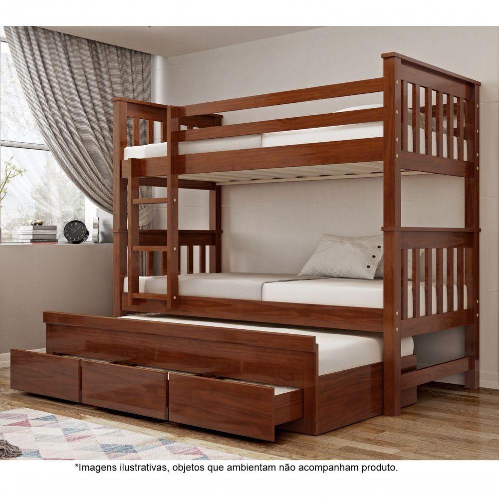 Treliche Solteiro Com 3 Gavetas Em Madeira Maciça E Escada Londres Avelã - Straub Web - 1