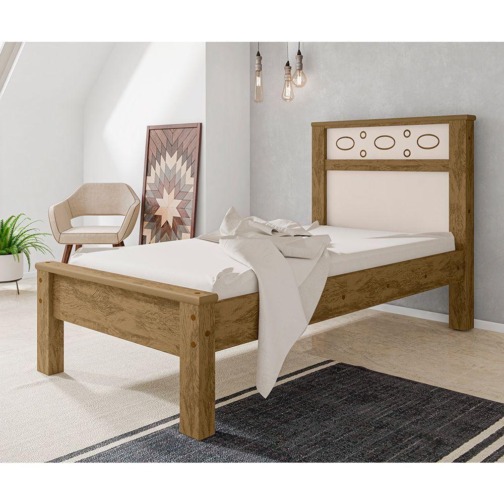 Cama Solteiro Em Mdf Las Vegas - Canela/Off White - Cor: Marrom - 1