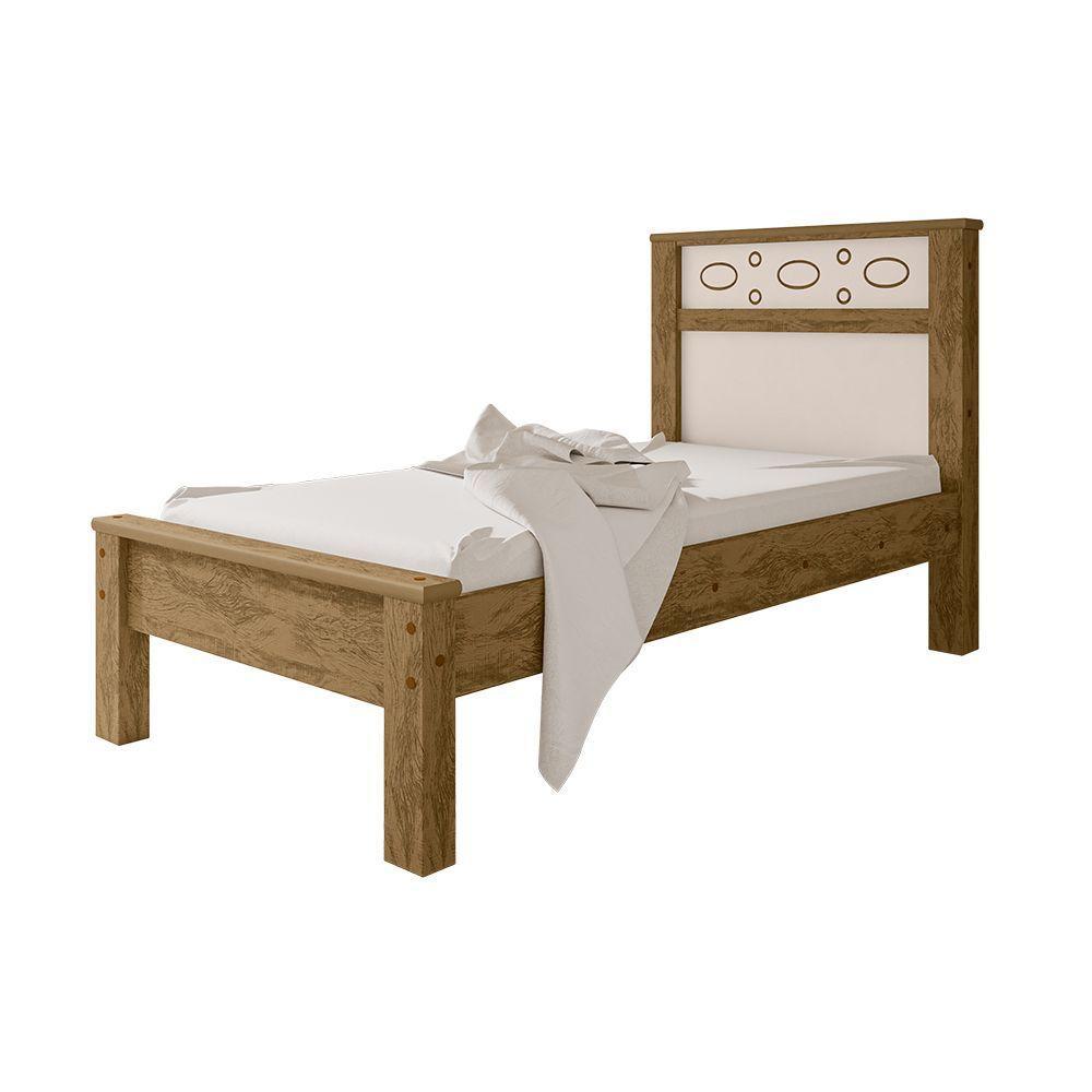 Cama Solteiro Em Mdf Las Vegas - Canela/Off White - Cor: Marrom - 3
