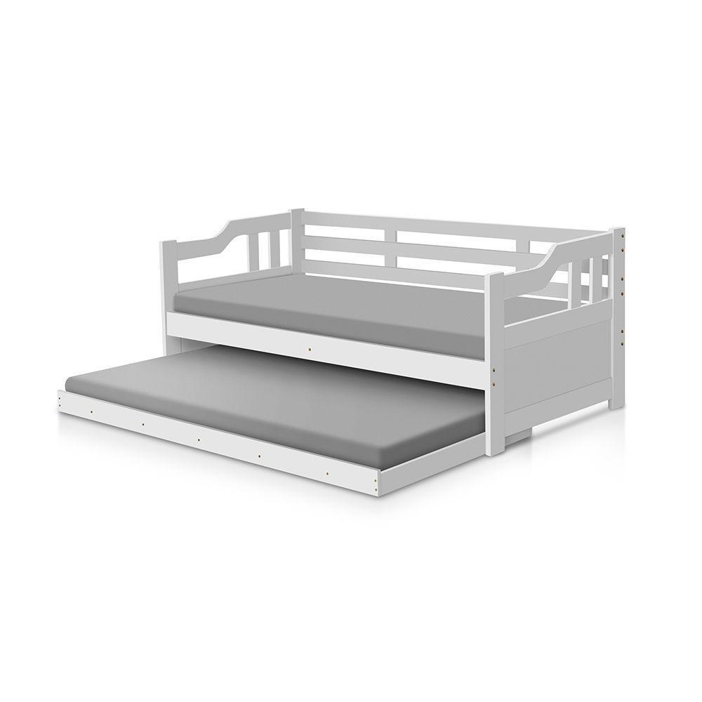 Sofa Cama Madeira Maciça Rústico Solteiro - Branco - Cor: Branco - 1