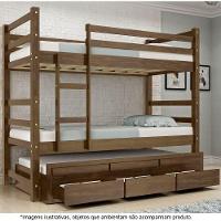 Treliche Solteiro Com 3 Gavetas Em Madeira Maciça E Escada Ágata Castanho - Straub Web - 1